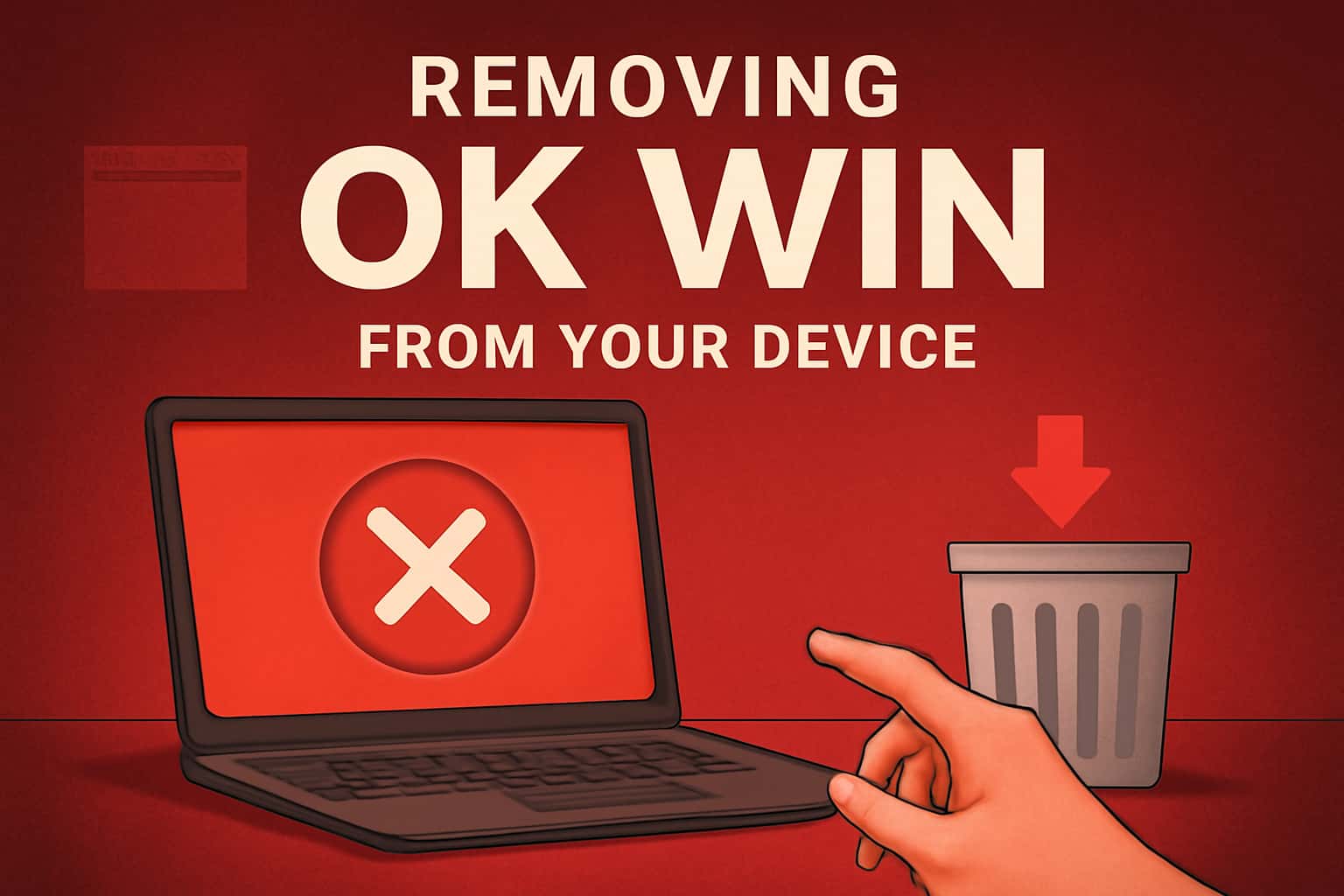 An informative visual representation illustrating the process of removing OK Win from various devices.