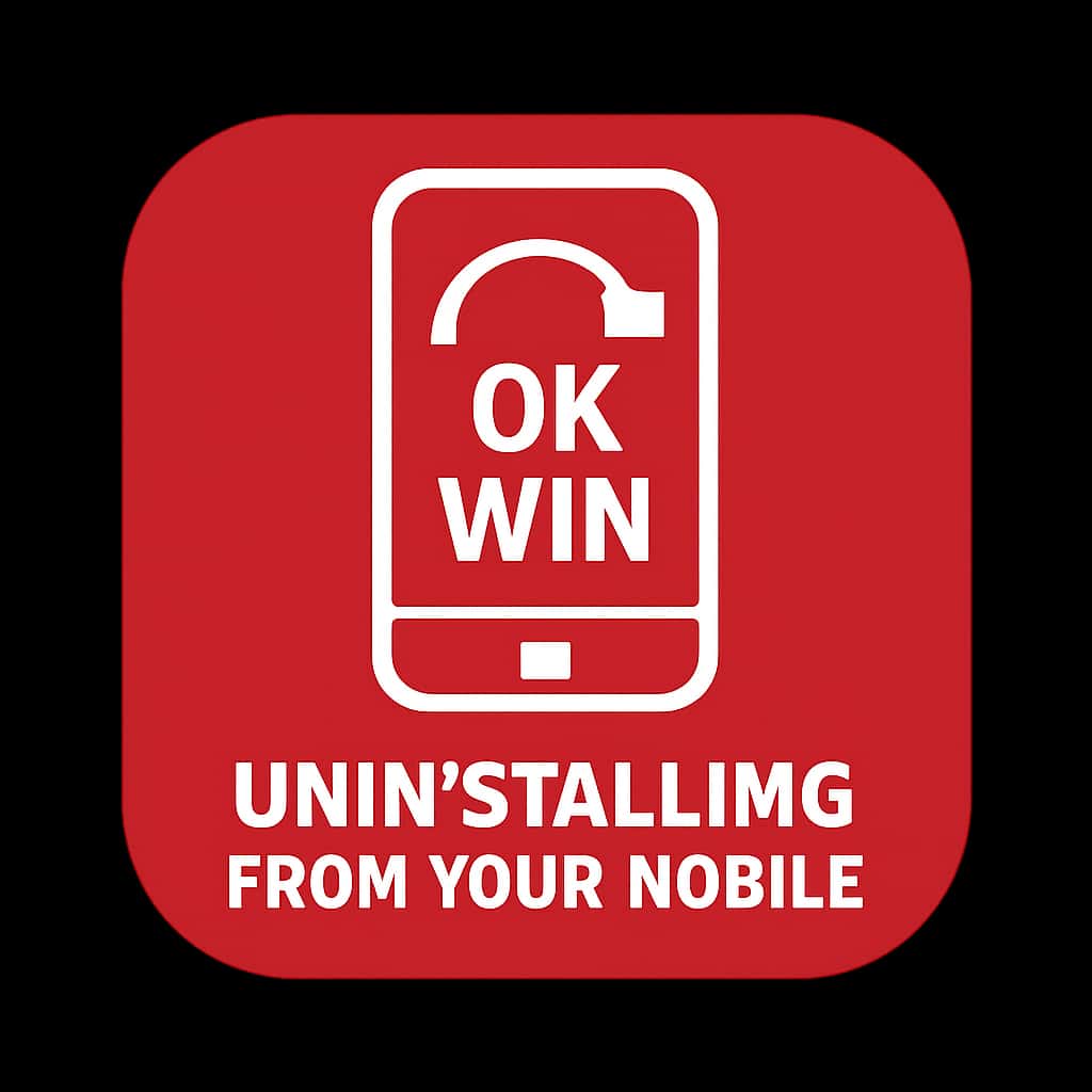 Icon representing the uninstallation process of OK Win from a mobile device.