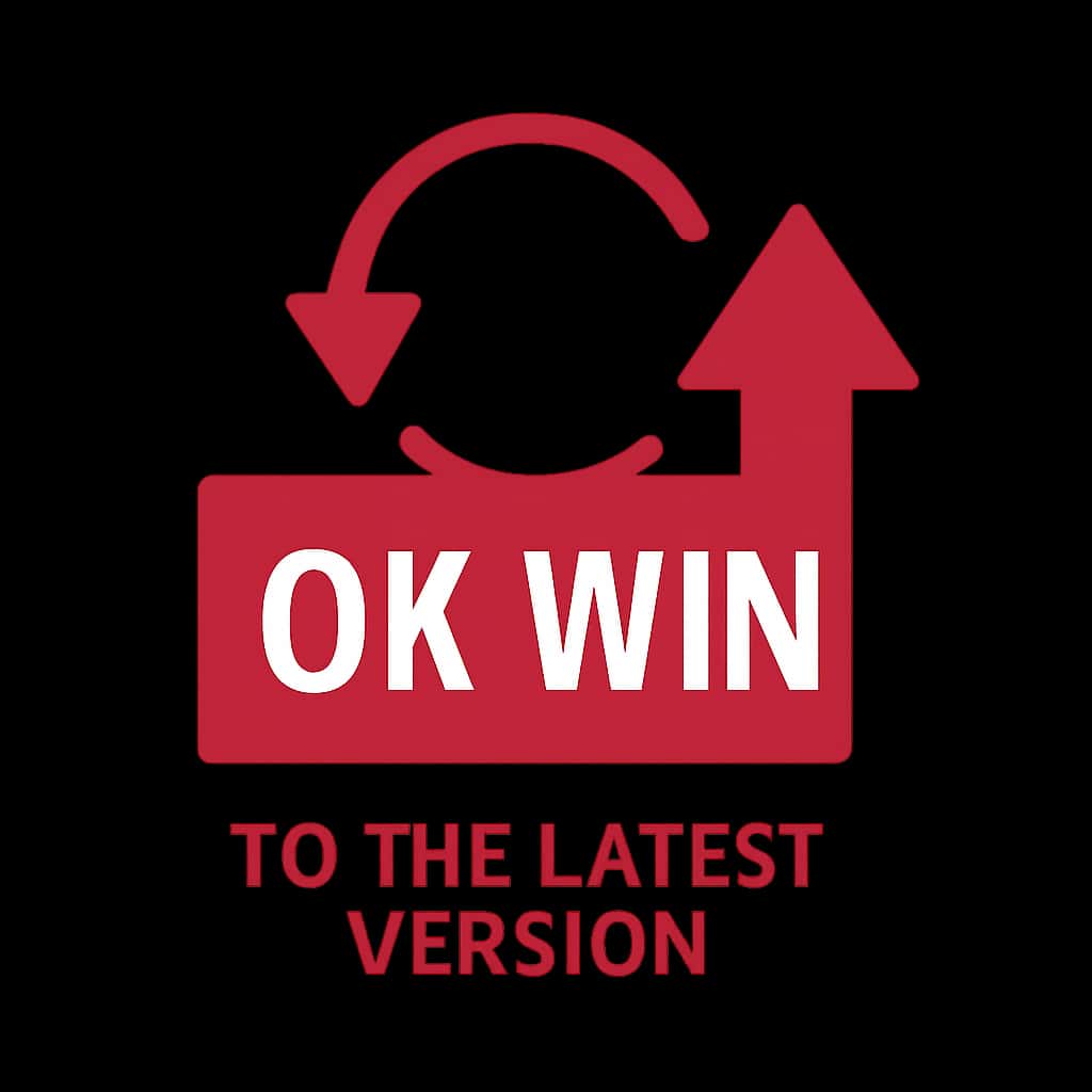 A badge representing the guide for updating OK Win.