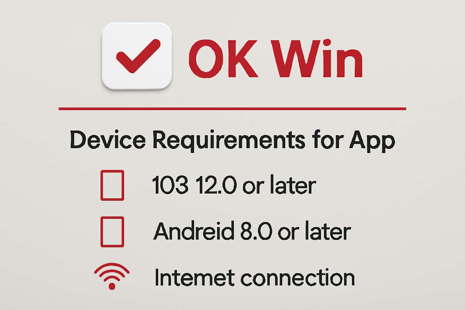 Visual representation of device requirements for OK Win app.