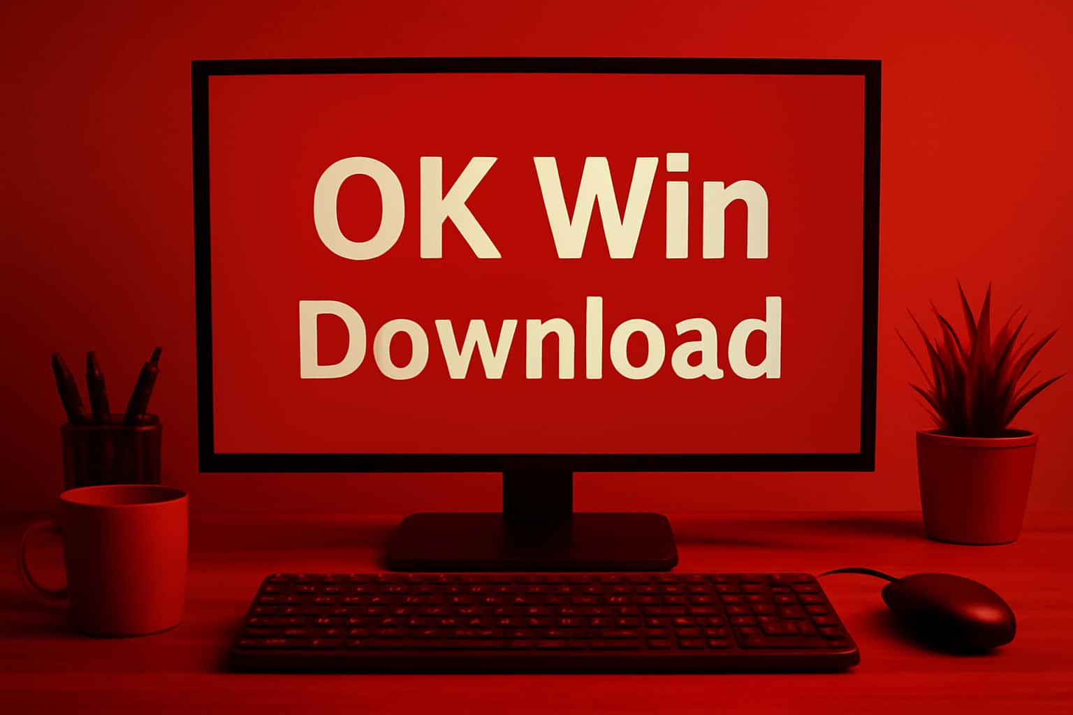 Neutral informational scene illustrating the downloading process of the OK Win app.