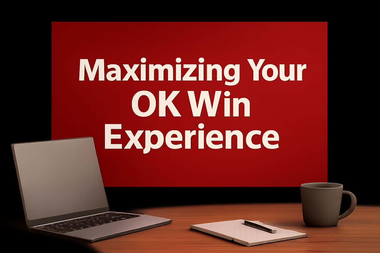 Informational scene about maximizing the OK Win experience with detailed features.